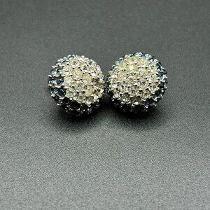 Ciner Vintage Crystal Blue and White Stud Clip On Earrings